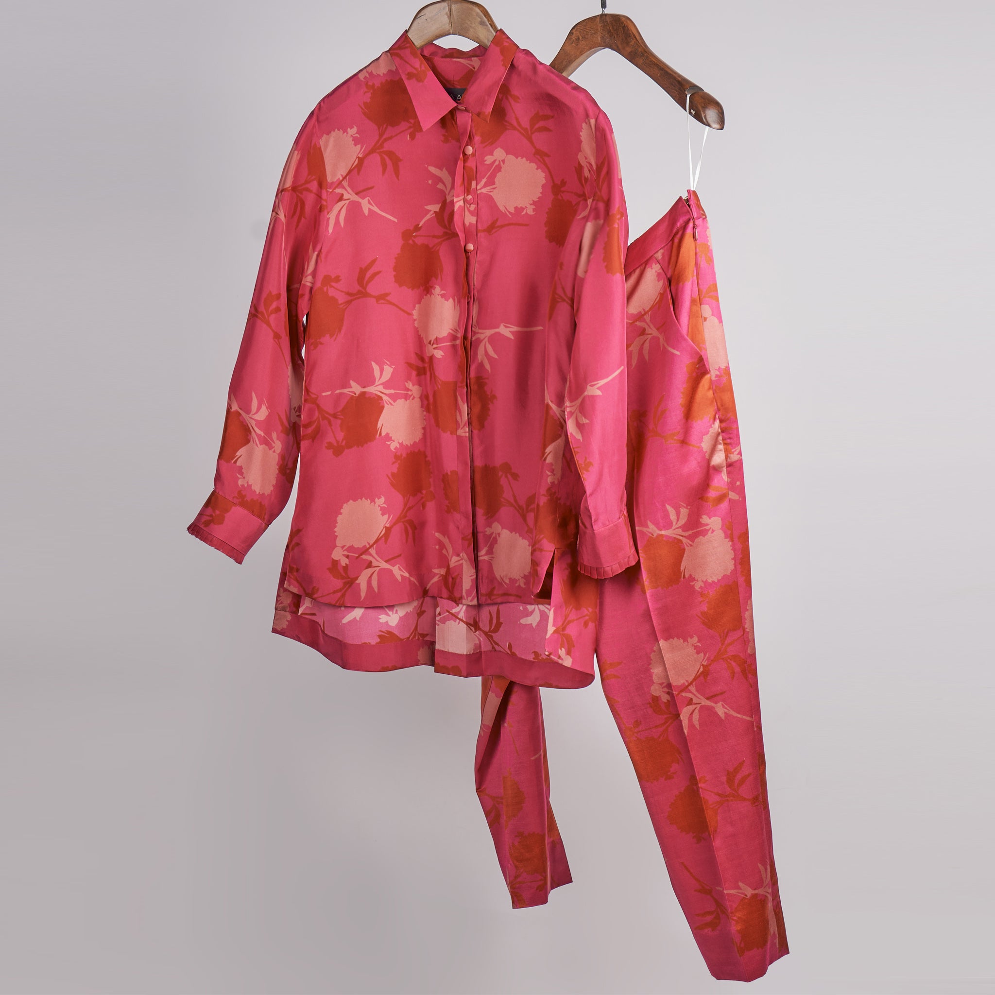 Fuchsia printed shirt with printed pants Coordinated set