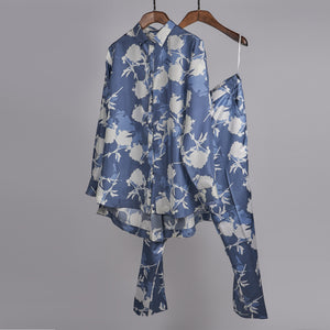 Blue and white printed shirt with printed pants Coordinated set