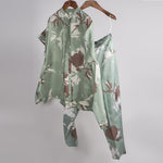 Load image into Gallery viewer, Mint and Beige big floral printed top with printed pants Coordinated set
