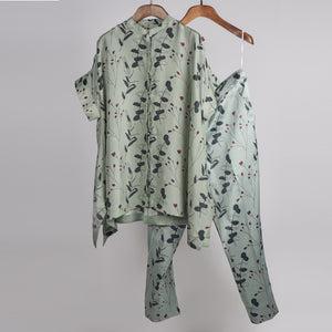 Mint floral printed top with printed pants Coordinated set