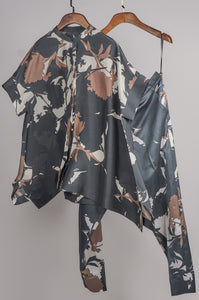 Black floral printed top with printed pants Coordinated set