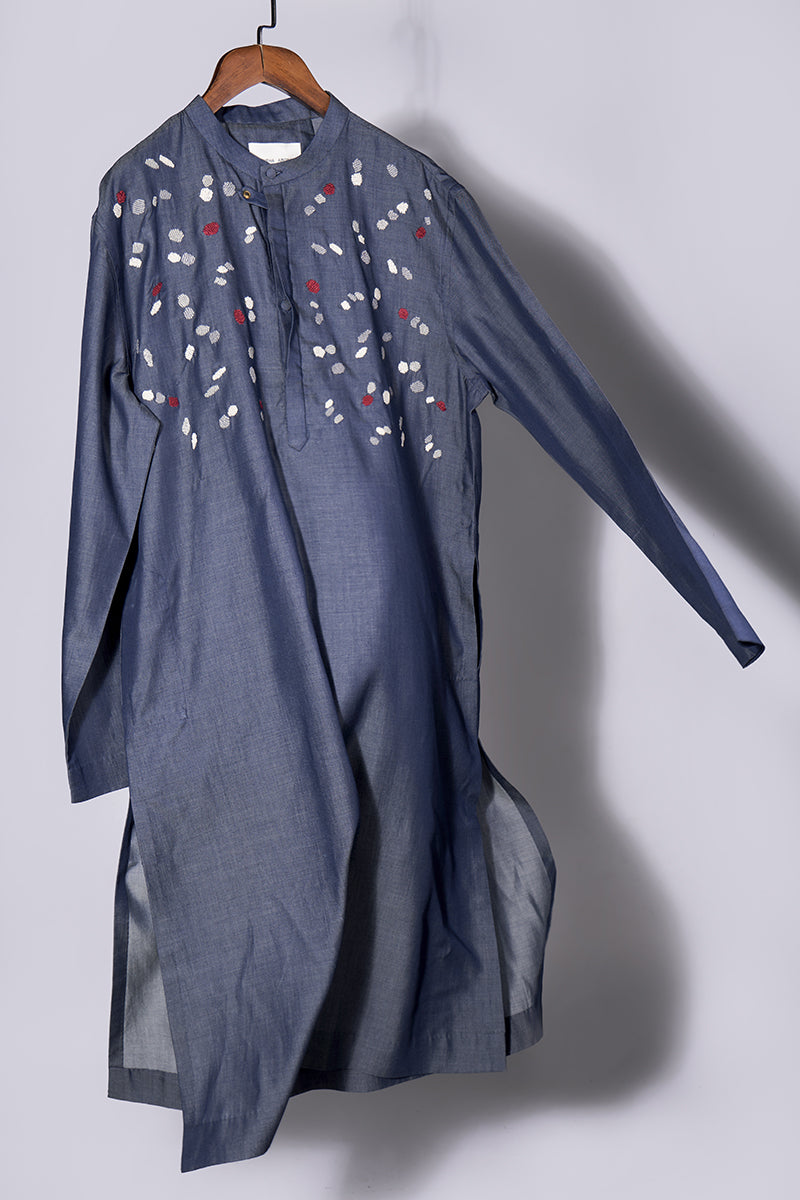 Blue denim embroidered kurta