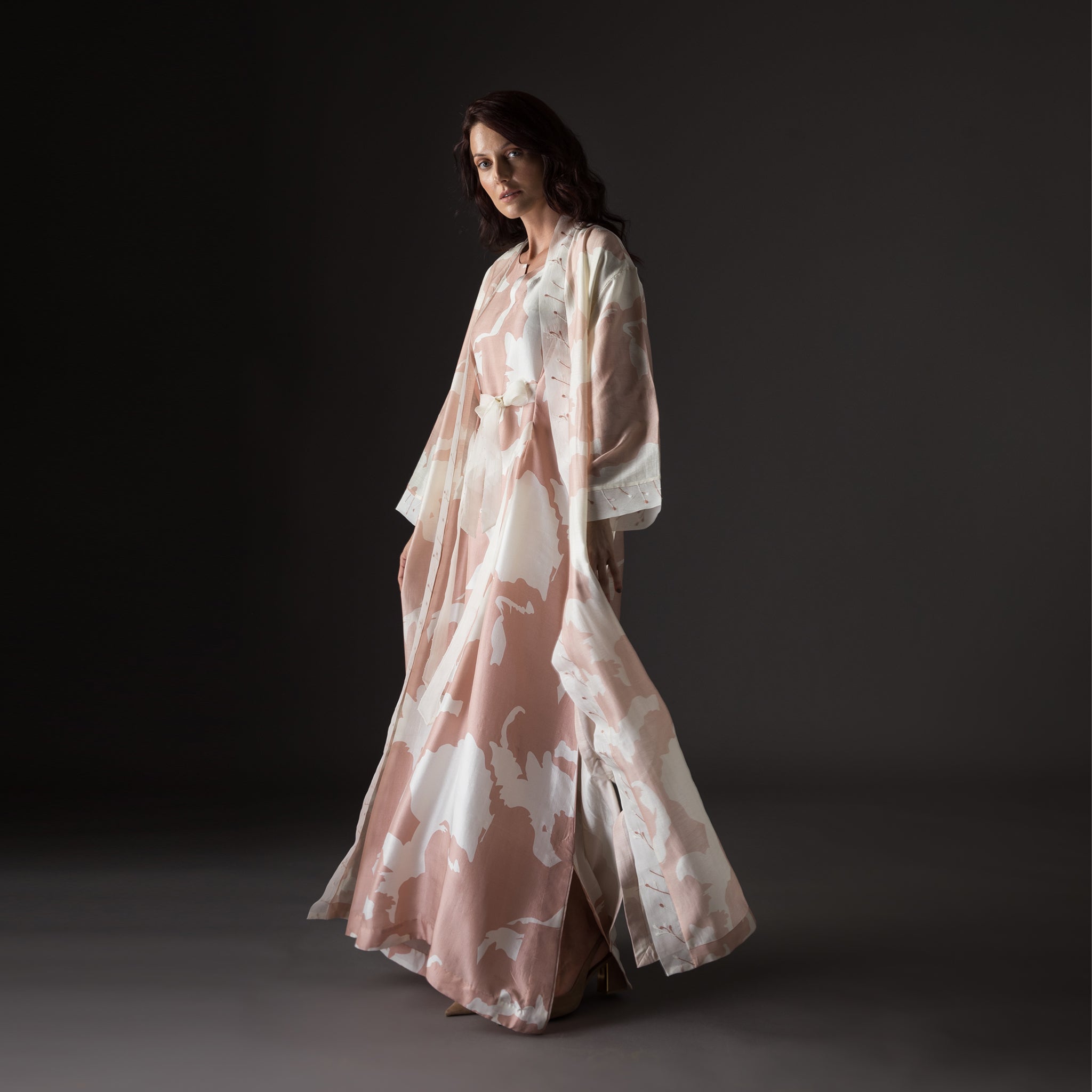 White and Peach Abstract Knockout Dress