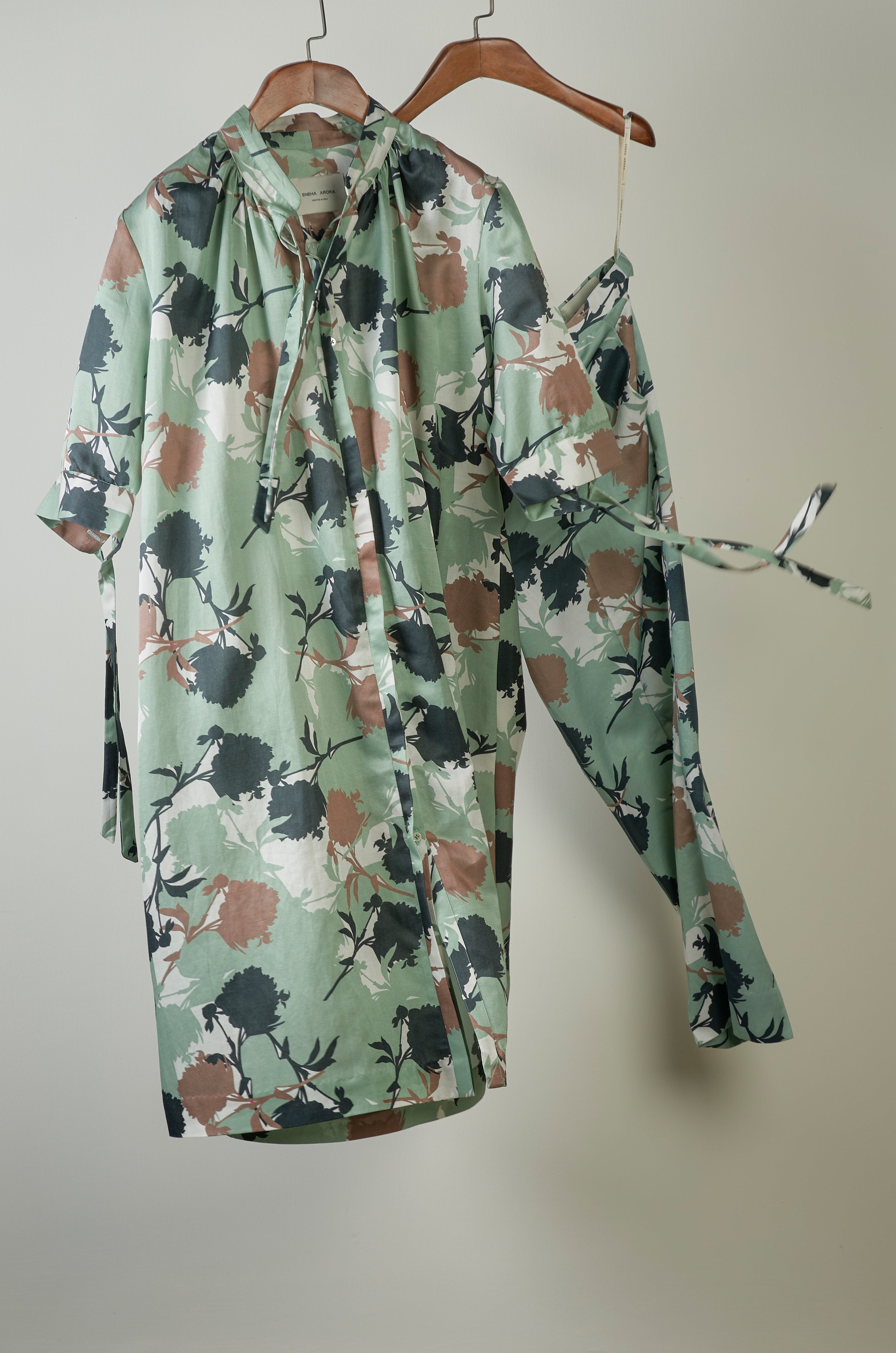 Mint floral printed tunic with printed pants Coordinated set