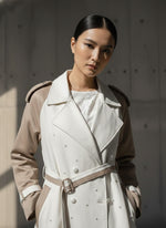 Load image into Gallery viewer, White and Beige Pearl  embroidered Trench
