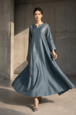 Load image into Gallery viewer, Solid Teal Polka Hand Embroidery Dress
