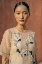 Load image into Gallery viewer, White Organza Hand Embroidered Bib Top And Skirt Set
