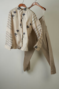 Beige printed top with solid pants Coordinated set