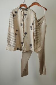 Beige printed top with solid pants Coordinated set