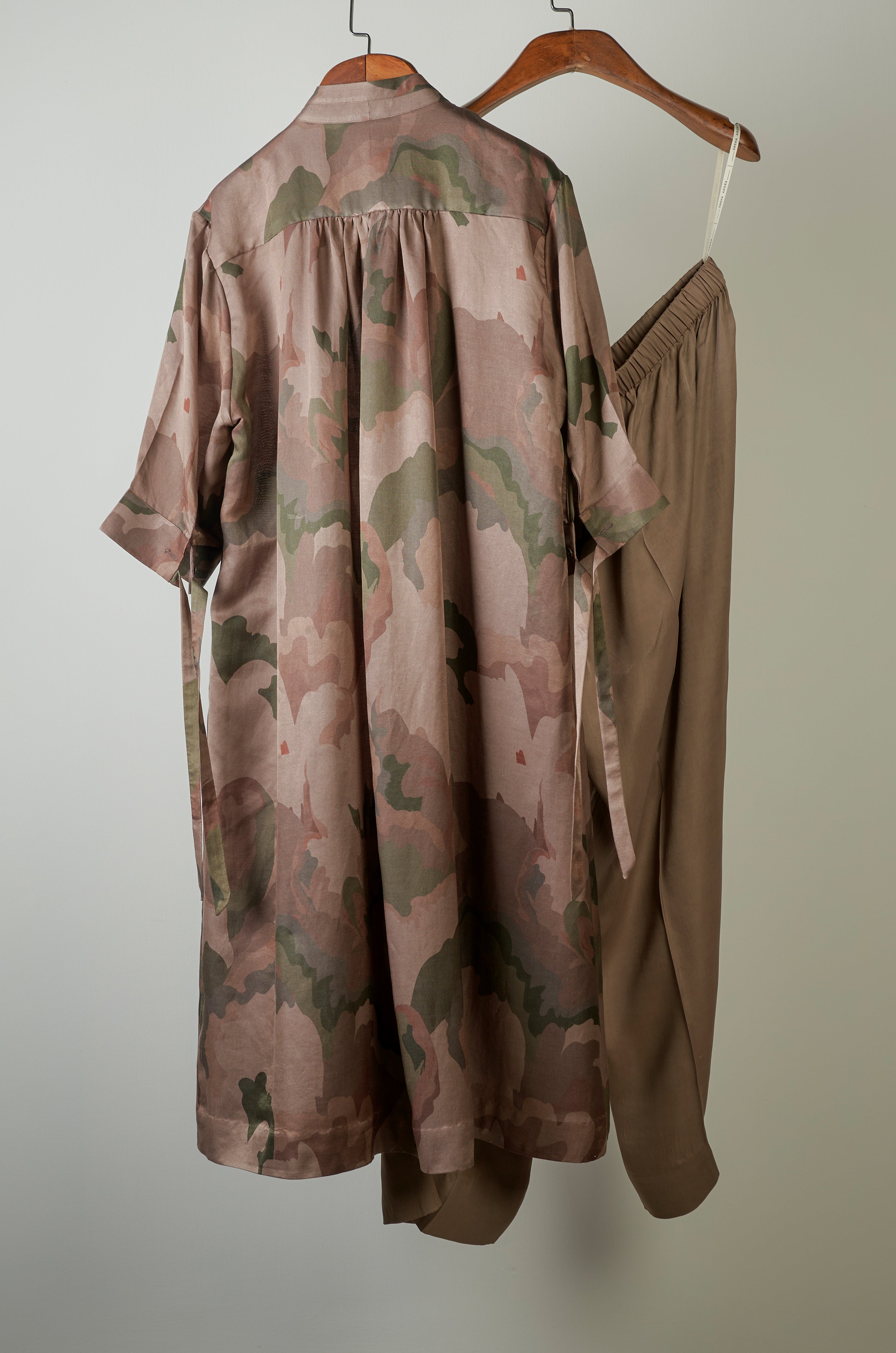 Beige camouflage printed tunic with solid pants Coordinated set