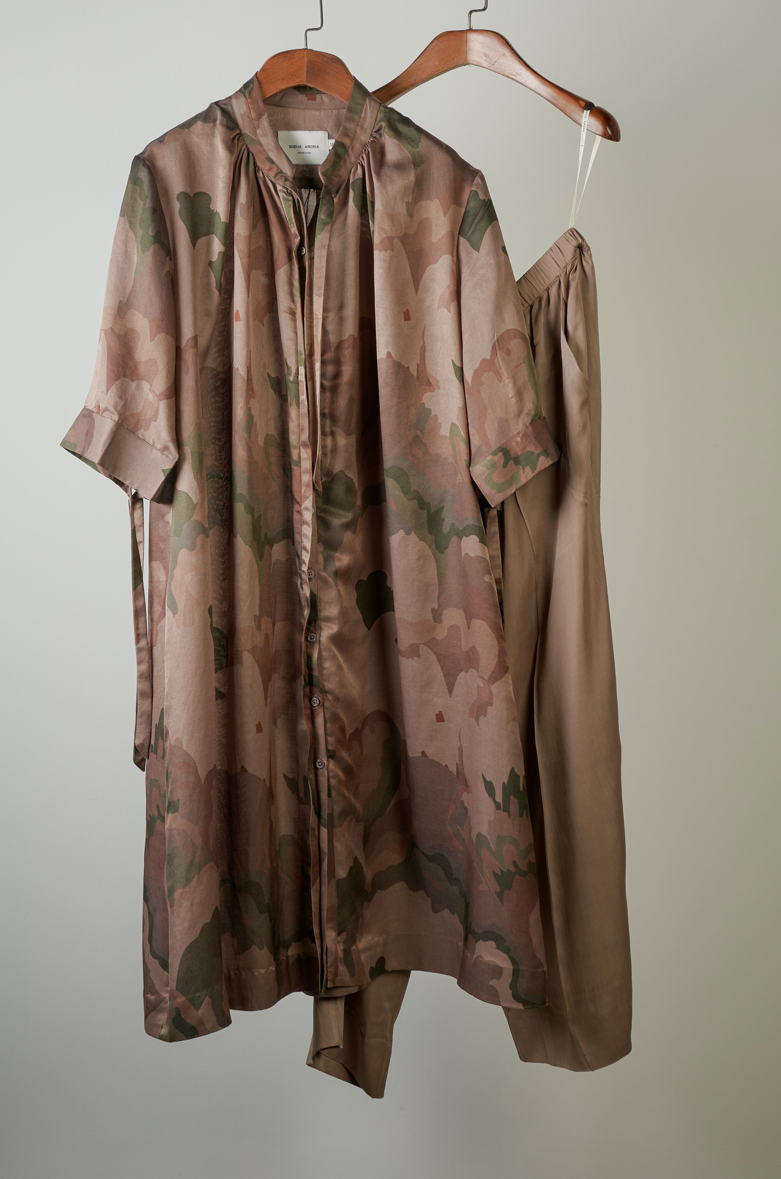 Beige camouflage printed tunic with solid pants Coordinated set