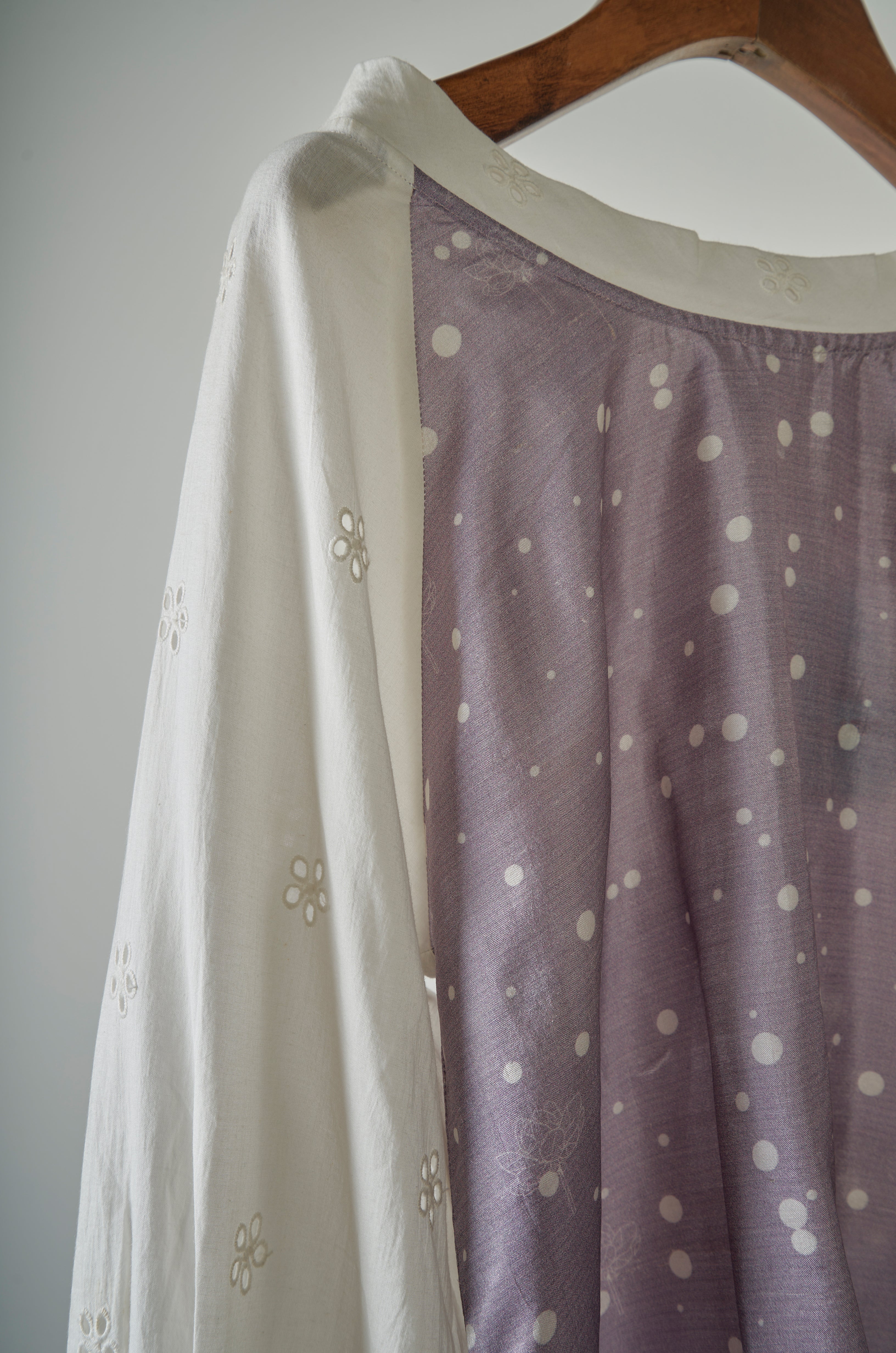 Mauve polka printed top with solid pants Coordinated set