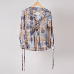 Load image into Gallery viewer, Beige and Blue Neck Frill Top
