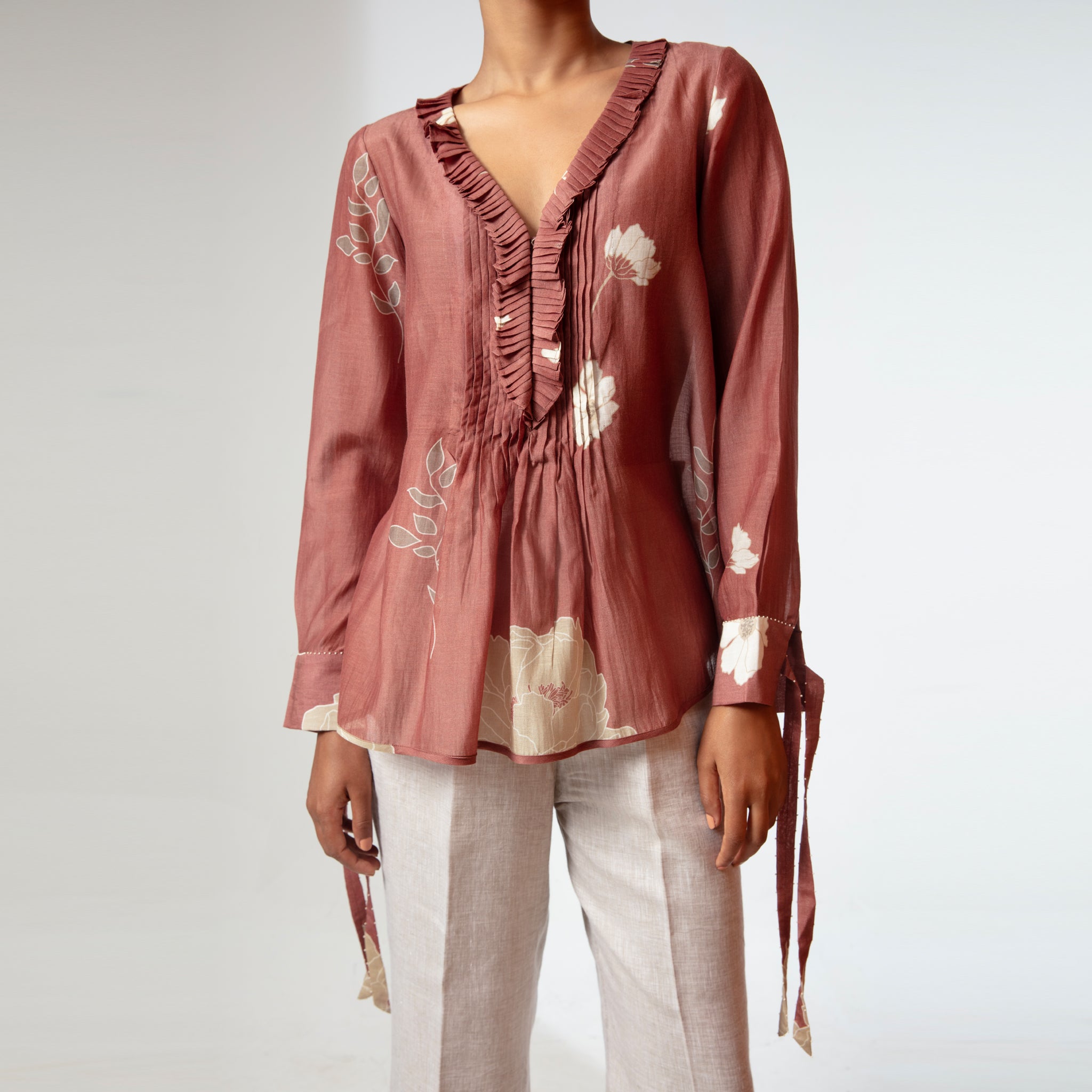 Rose wood Frill Neck Top