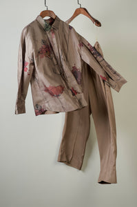 Beige floral printed shirt with solid pants Coordinated set