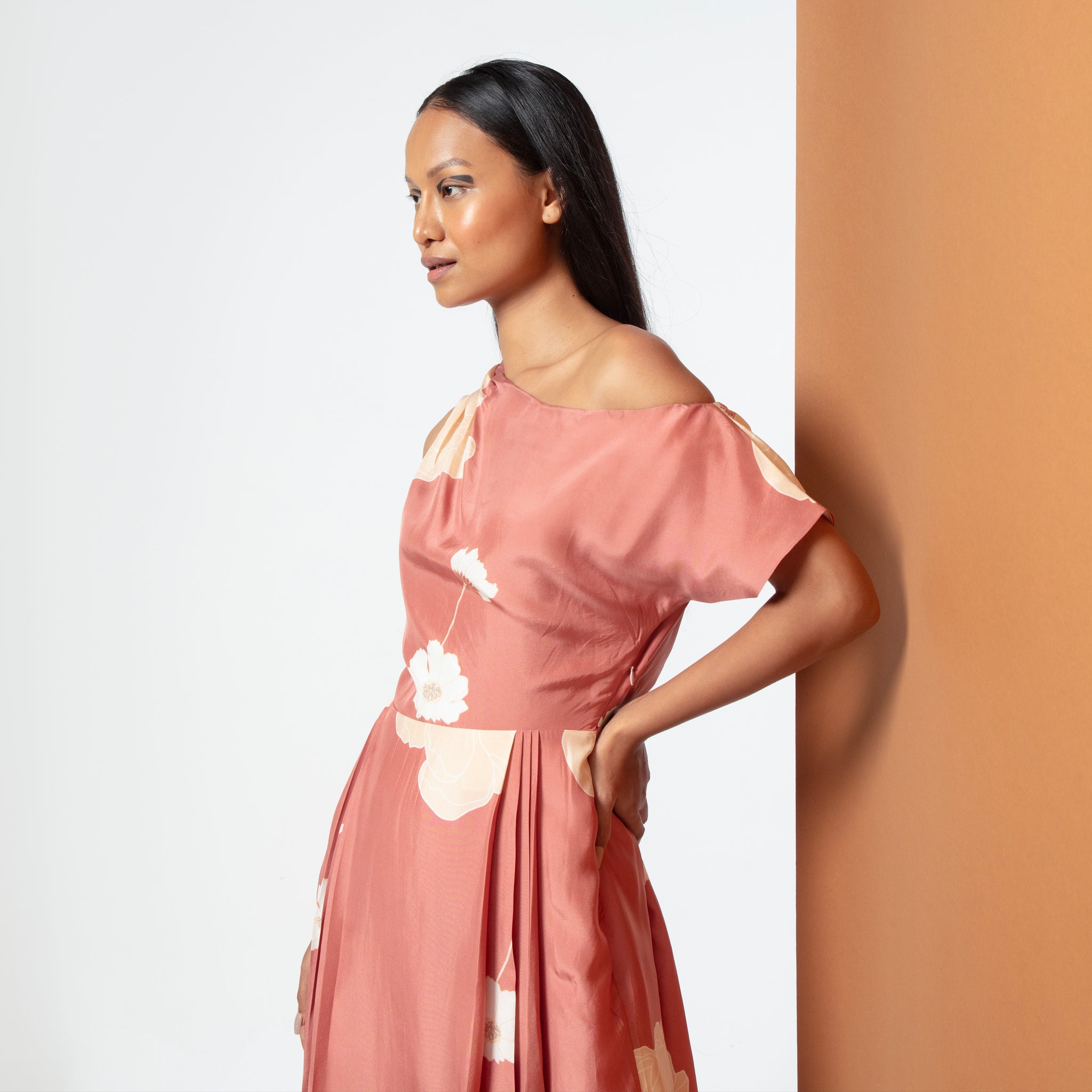 Daffodil Silk off-shoulder Dress