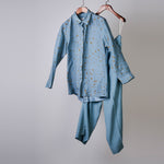 Load image into Gallery viewer, Teal polka printed top with solid pants Coordinated set
