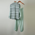 Load image into Gallery viewer, Aqua printed top with solid pants Coordinated set
