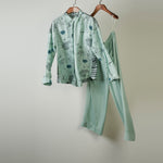 Load image into Gallery viewer, Aqua printed top with solid pants Coordinated set
