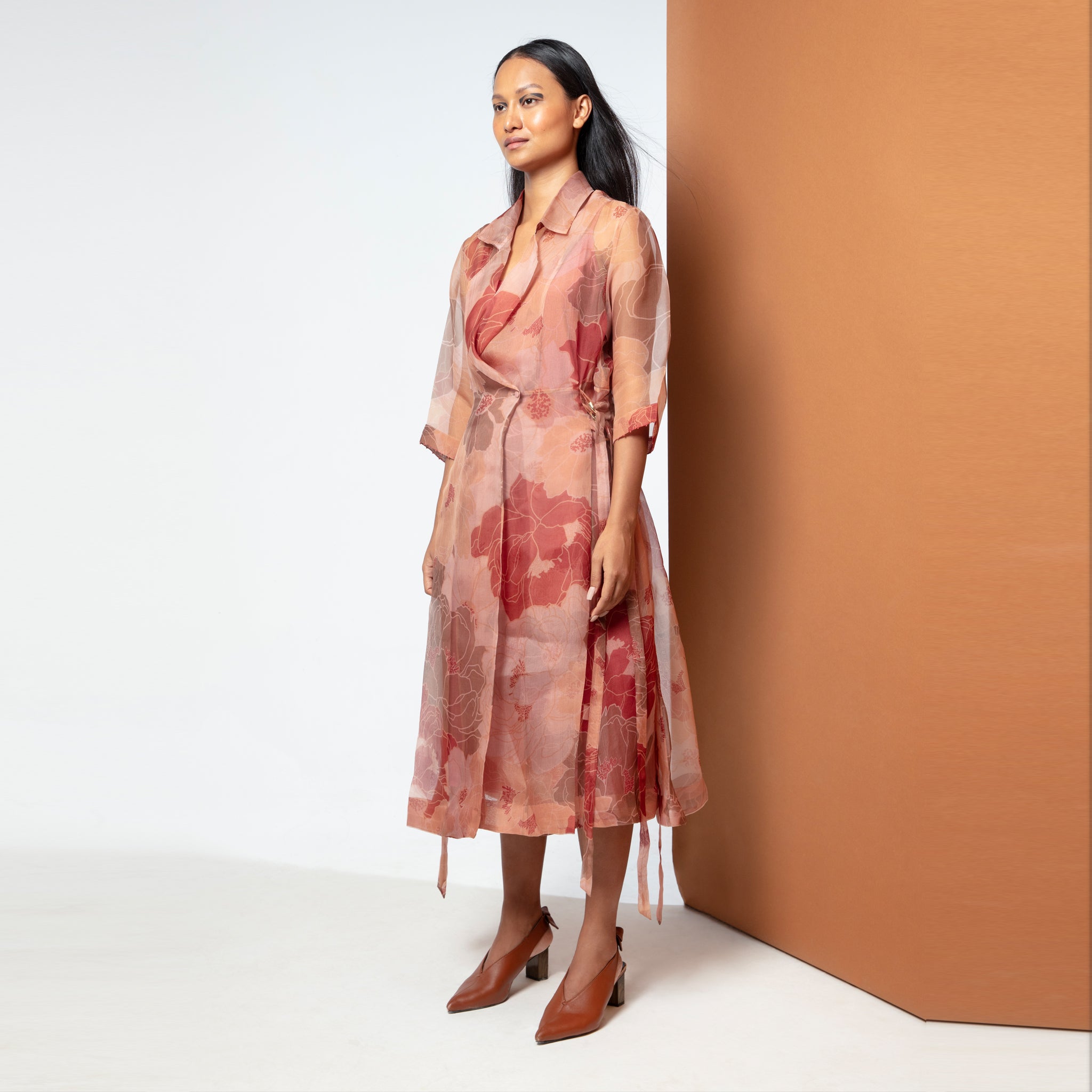 Pomelo Printed organza Trench Dress
