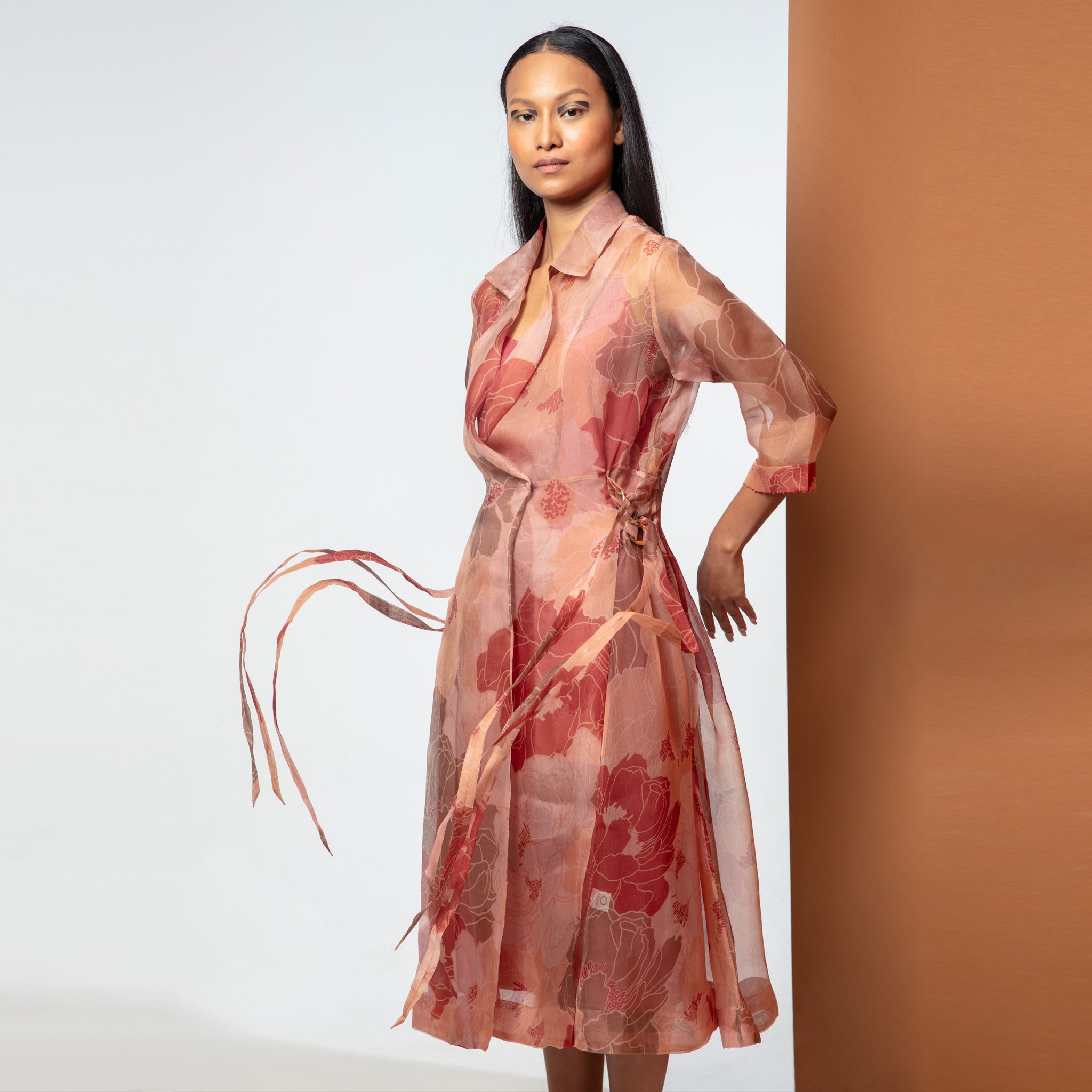 Pomelo Printed organza Trench Dress