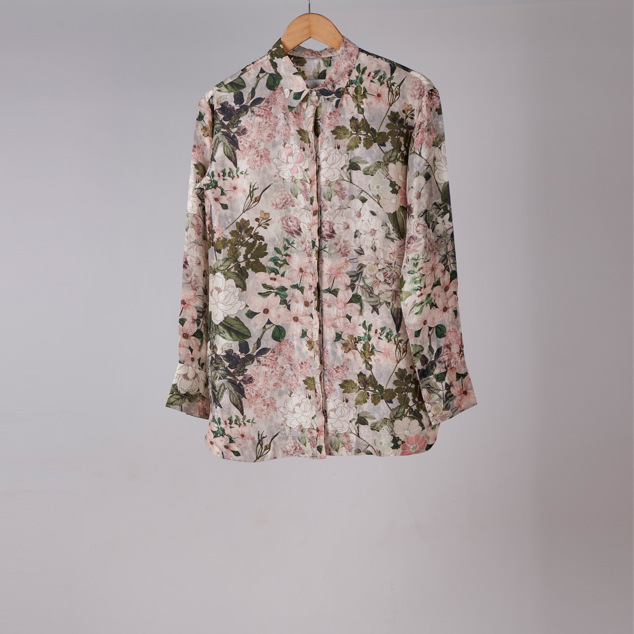 Corsage Printed Silk Shirt