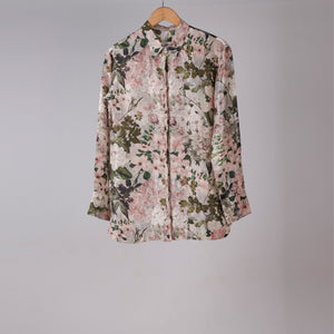 Corsage Printed Silk Shirt