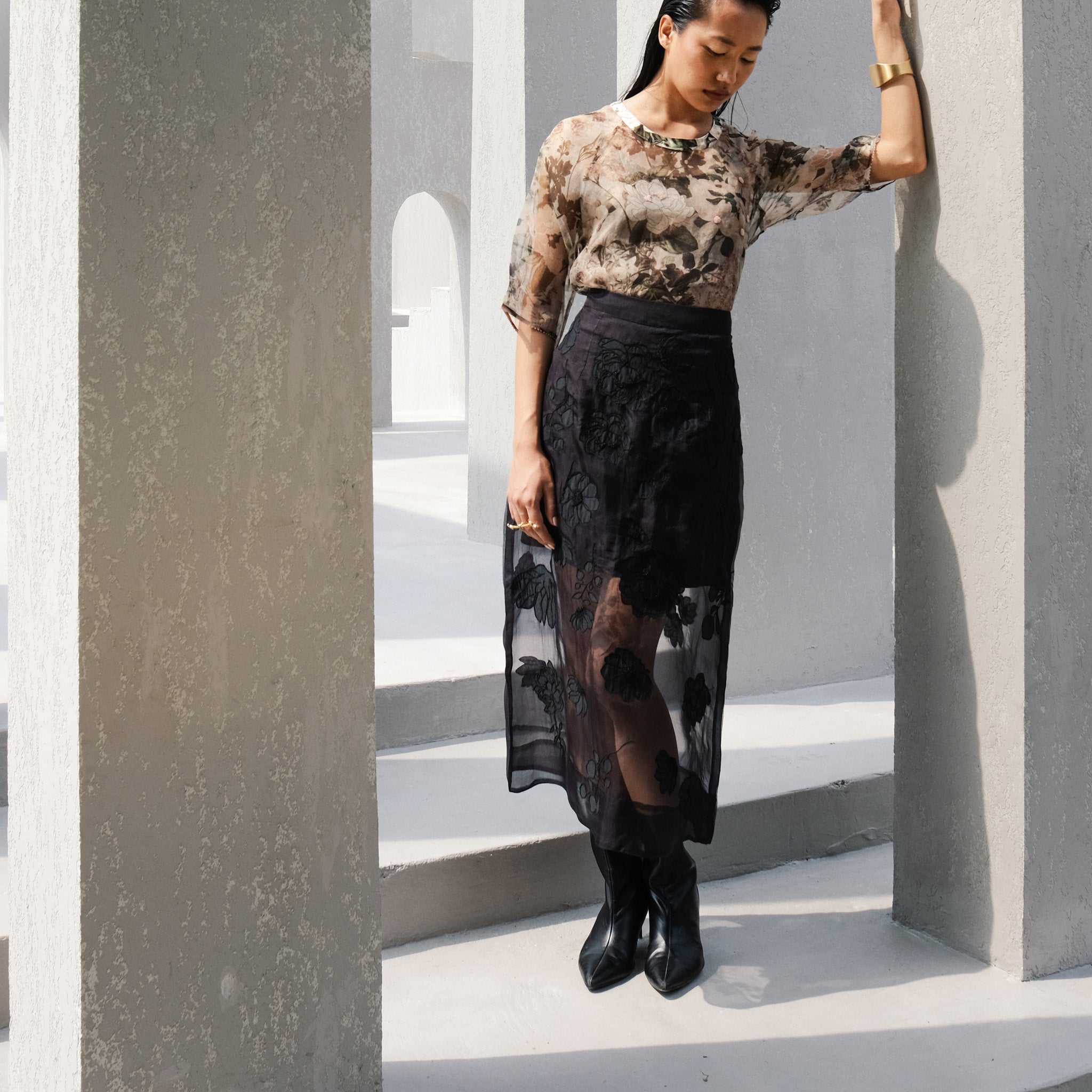 Night Out Hand Appliqued Organza Skirt
