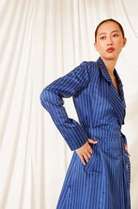 Azure Stripe Trench Dress
