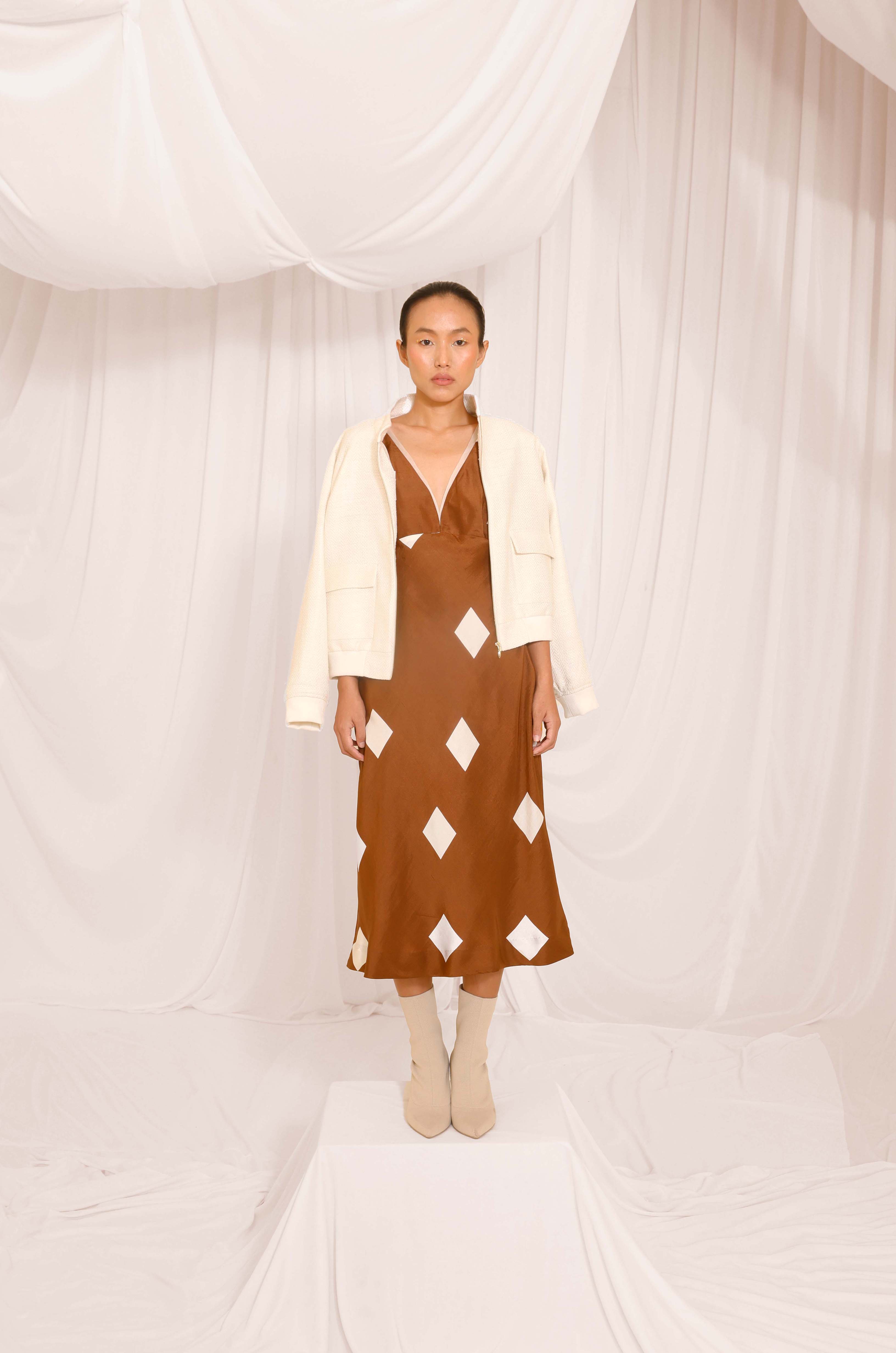 Tawny Silk Printed Dress