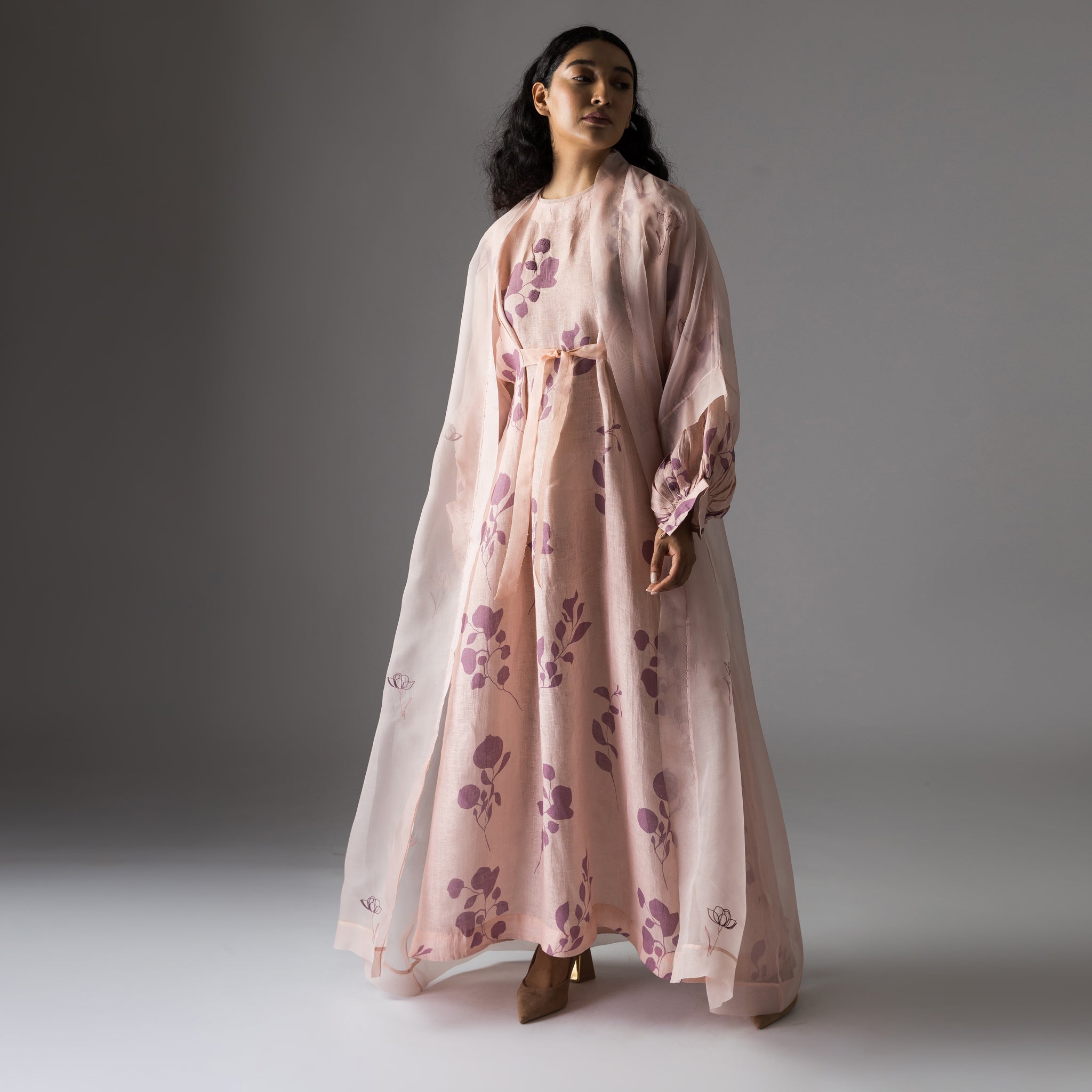 Solid Peach embroidered Overlay