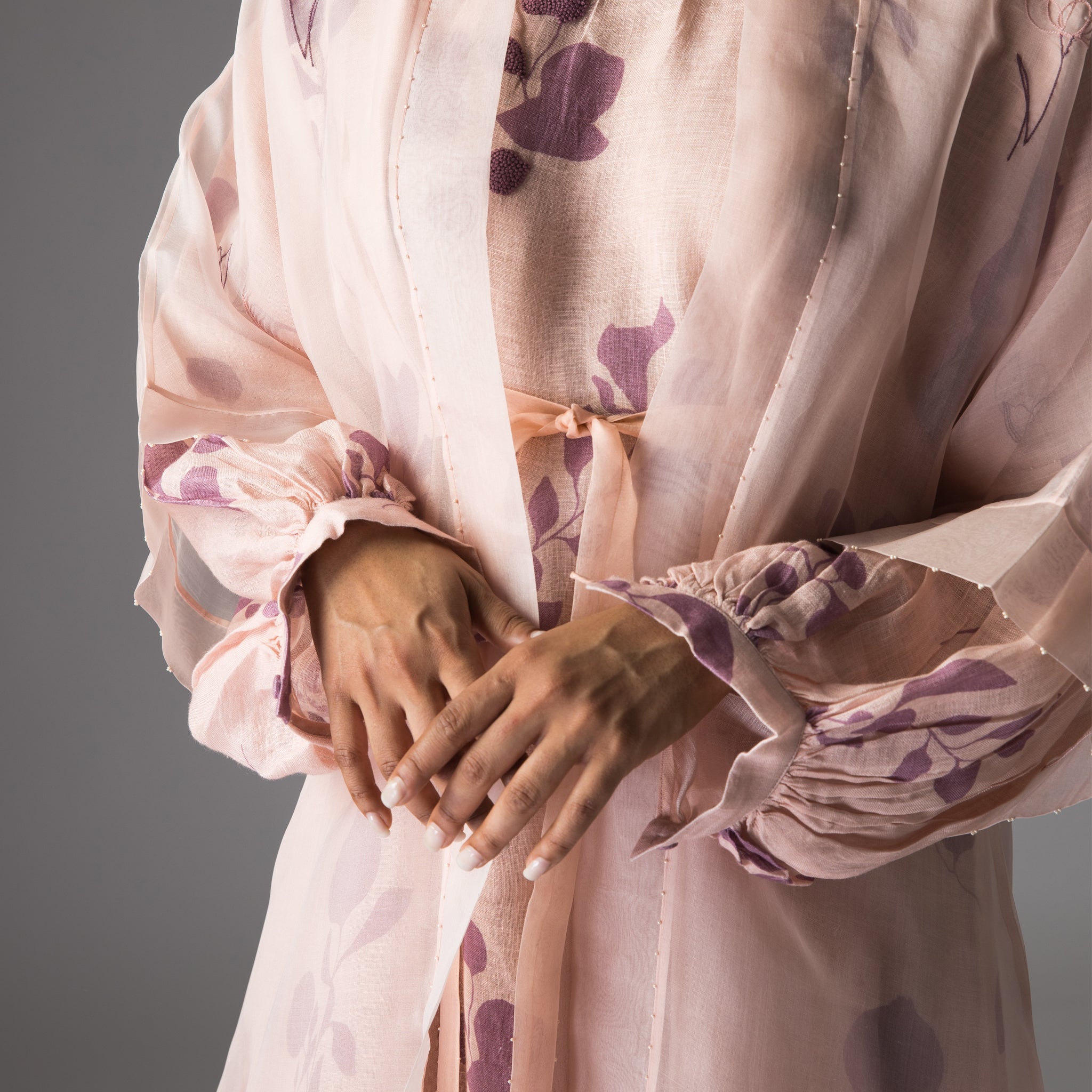 Solid Peach embroidered Overlay