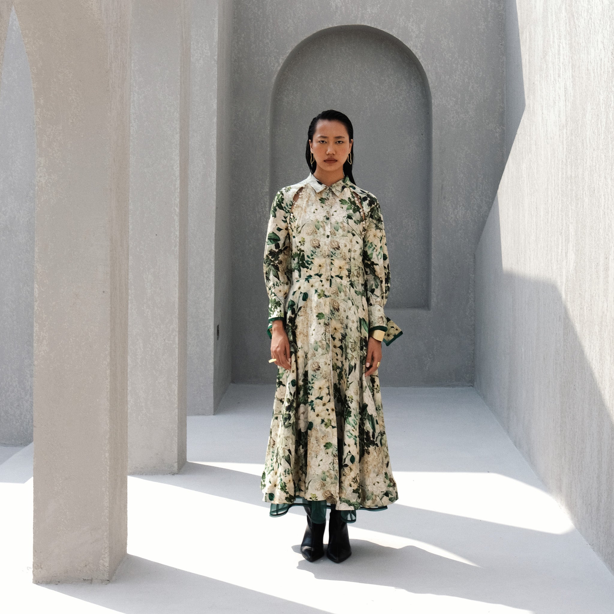 Tertulia Printed Silk Flared Dress