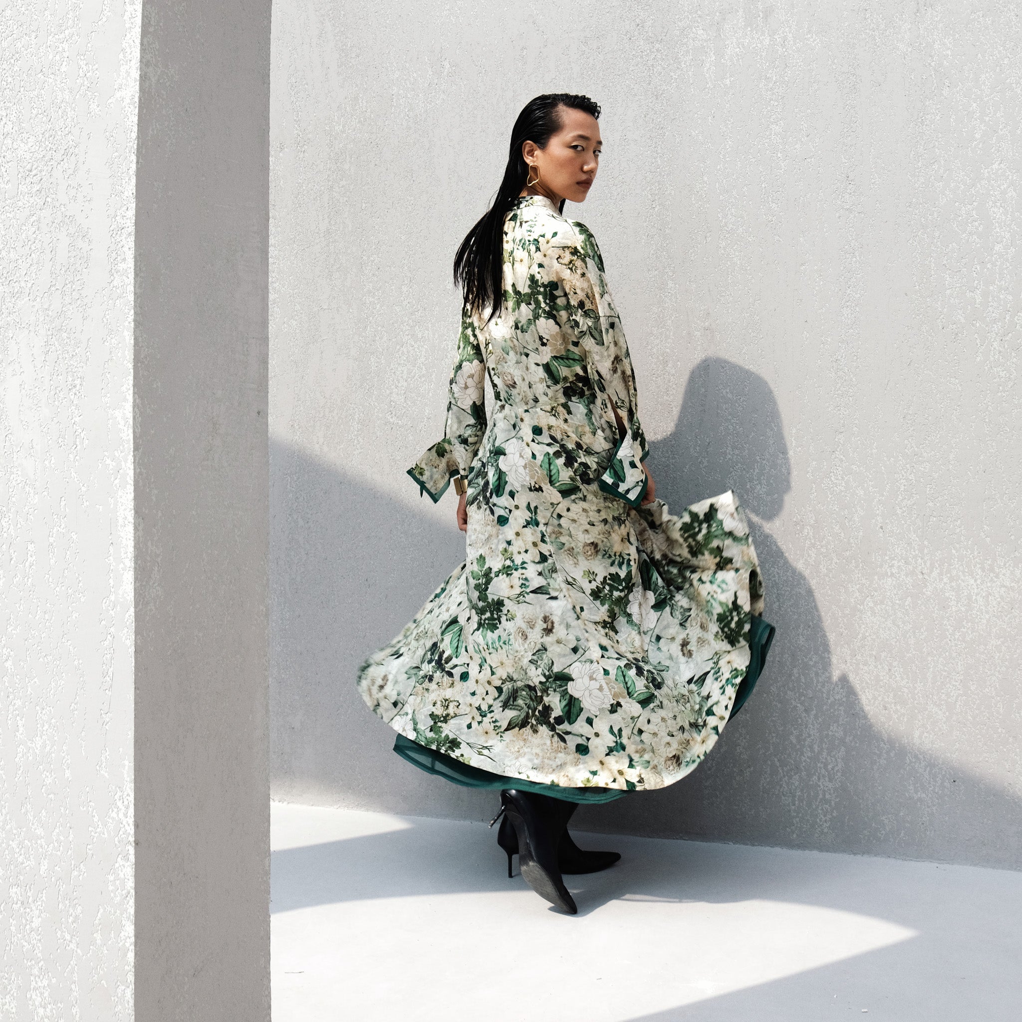 Tertulia Printed Silk Flared Dress
