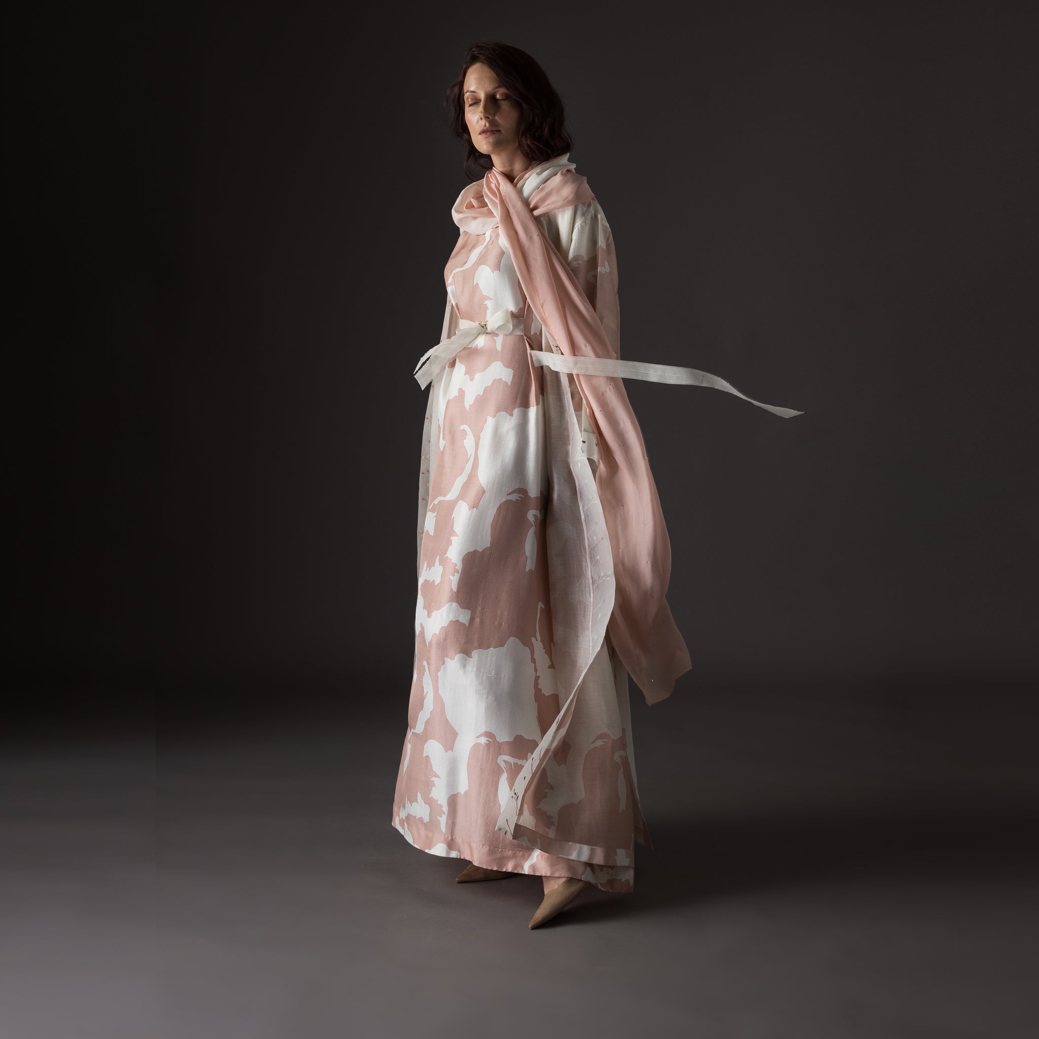 White and Peach Abstract Knockout Dress