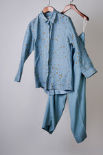 Load image into Gallery viewer, Teal polka printed top with solid pants Coordinated set
