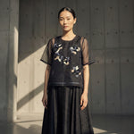 Load image into Gallery viewer, Black Organza Hand Embroidered Bib Top and Skirt Set
