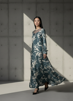 Load image into Gallery viewer, Teal and Beige Long Softcut Dress
