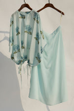 Load image into Gallery viewer, Blue Hydrangea Print Coy Top  with Skirt Set
