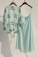 Load image into Gallery viewer, Blue Hydrangea Print Coy Top  with Skirt Set
