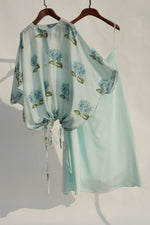 Load image into Gallery viewer, Blue Hydrangea Print Coy Top  with Skirt Set
