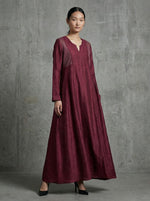Load image into Gallery viewer, Solid Wine Polka Hand Embroidery Dress
