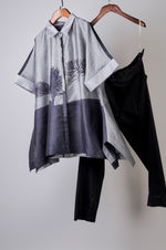 Load image into Gallery viewer, Black and grey printed top with solid pants Coordinated set
