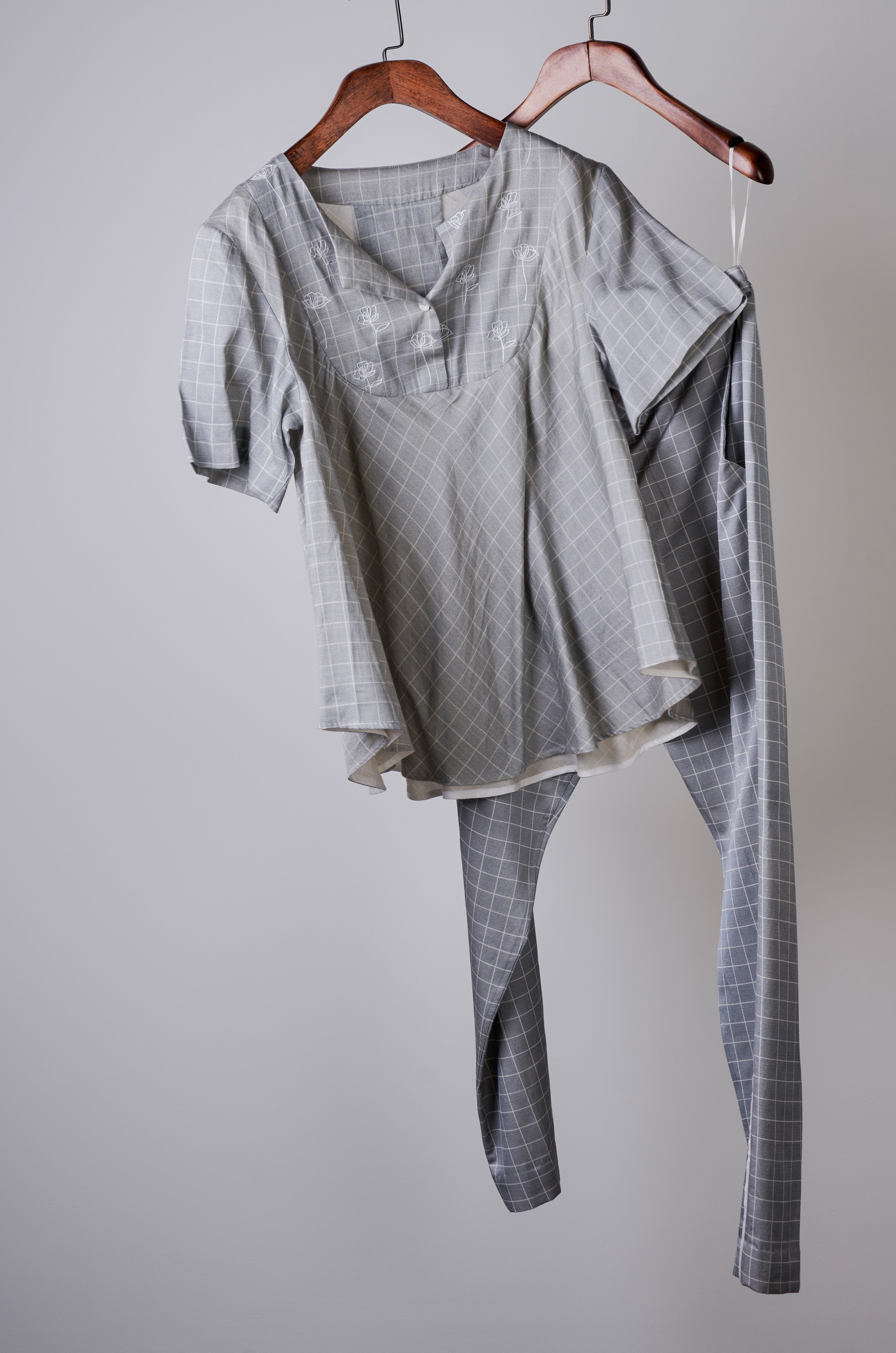 Grey printed top with printed pants Coordinated set