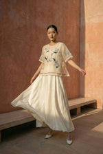 Load image into Gallery viewer, White Organza Hand Embroidered Bib Top And Skirt Set
