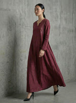 Load image into Gallery viewer, Solid Wine Polka Hand Embroidery Dress
