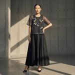 Load image into Gallery viewer, Black Organza Hand Embroidered Bib Top and Skirt Set
