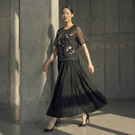 Load image into Gallery viewer, Black Organza Hand Embroidered Bib Top and Skirt Set
