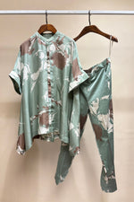 Load image into Gallery viewer, Mint and Beige printed Flary Top with printed pants Coordinated set
