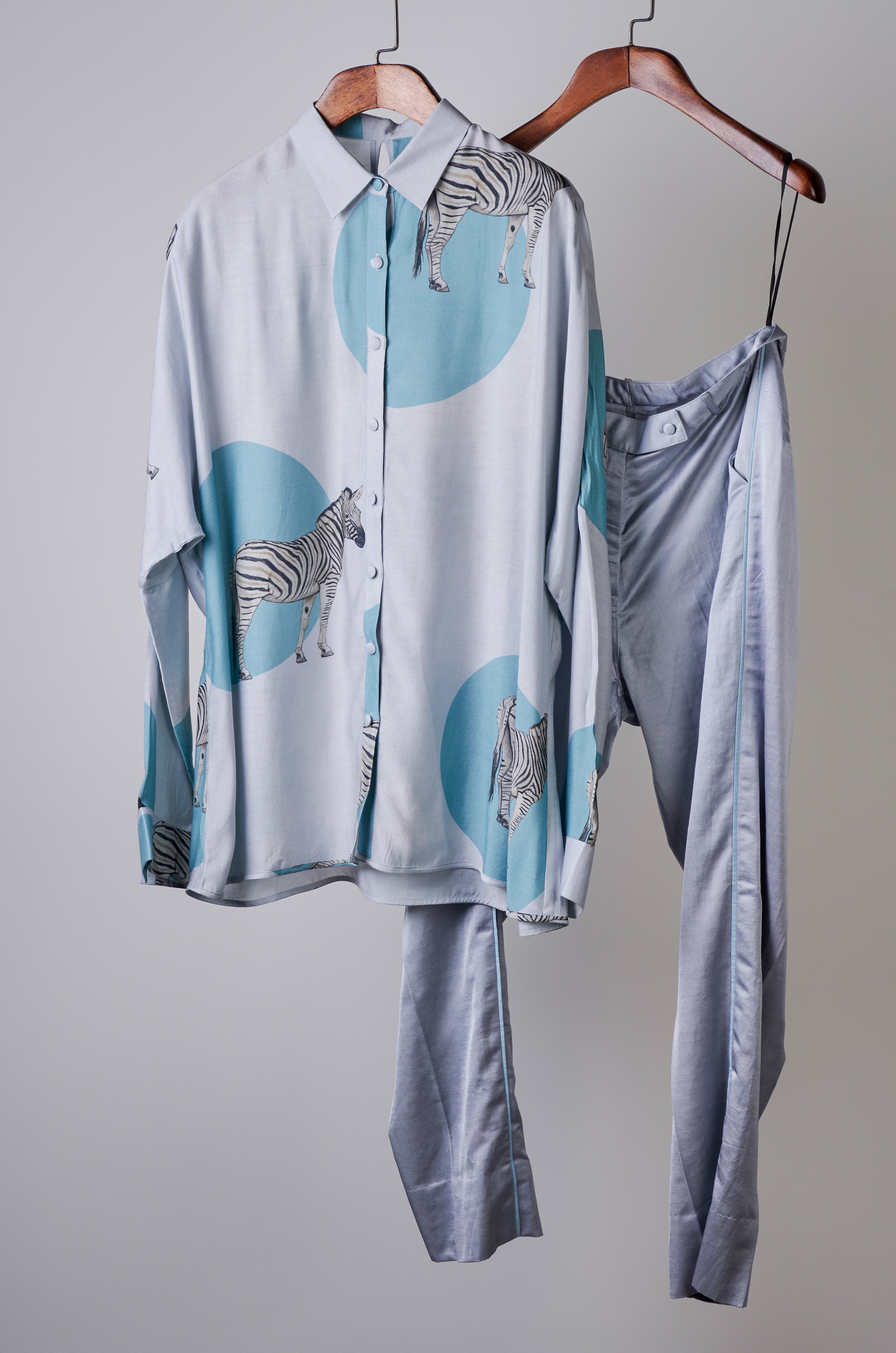 Grey zebra print shirt with solid pants Coordinated set